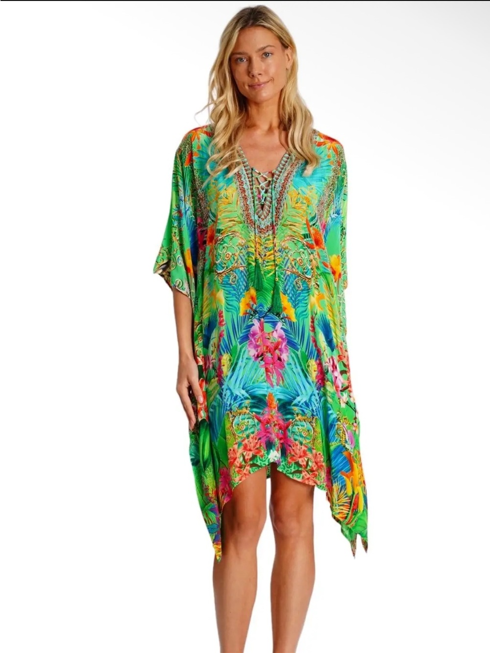 NWT Women’s La Moda Tropical Floral Beachwear Resort wear Coverup Dress O/S